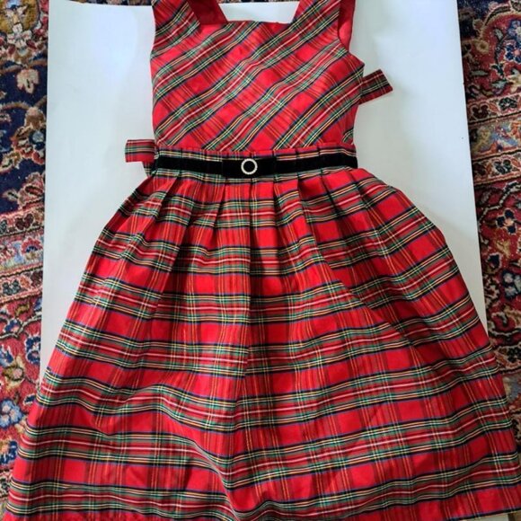 JONA MICHELLE Tartan Plaid Formal Holiday Dress taffeta Velvet Red size girl 8 - Picture 1 of 5